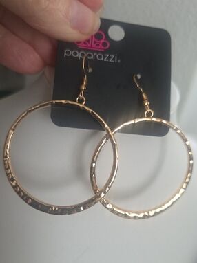 Paparazzi Gold Textured Hoop Earrings NWT